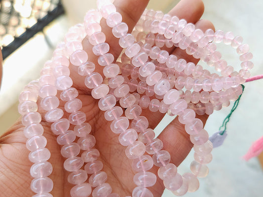 Natural Rose Quartz Smooth Rondelle Beads Strand