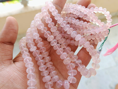 Natural Rose Quartz Smooth Rondelle Beads Strand