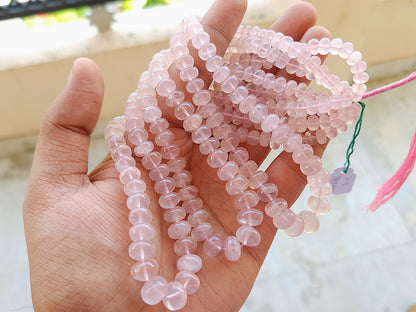 Natural Rose Quartz Smooth Rondelle Beads Strand