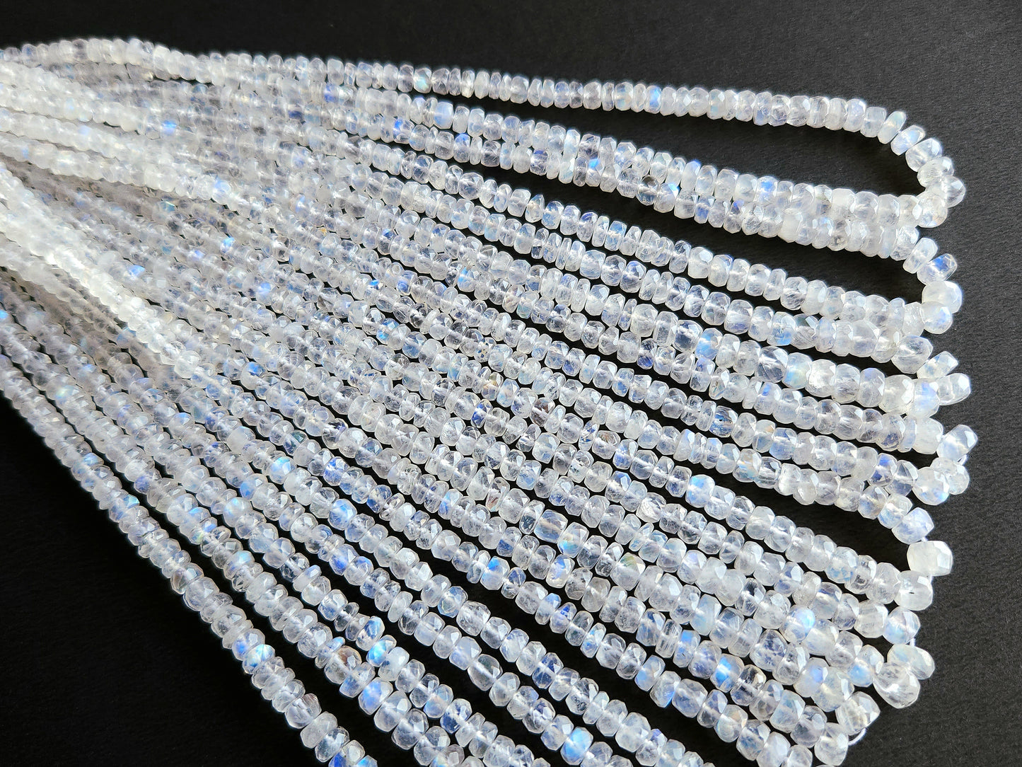 Natural Rainbow Moonstone Faceted Rondelle Shape Beads