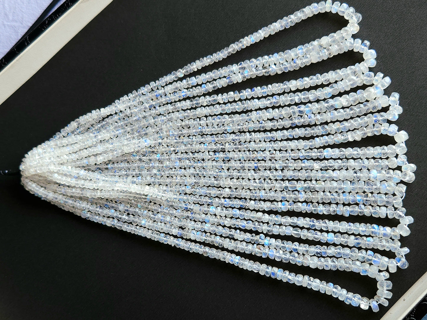 Natural Rainbow Moonstone Faceted Rondelle Shape Beads