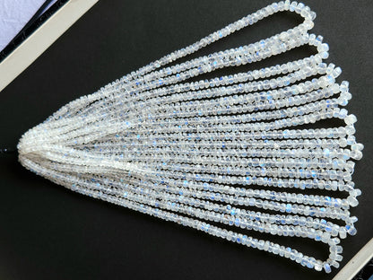 Natural Rainbow Moonstone Faceted Rondelle Shape Beads
