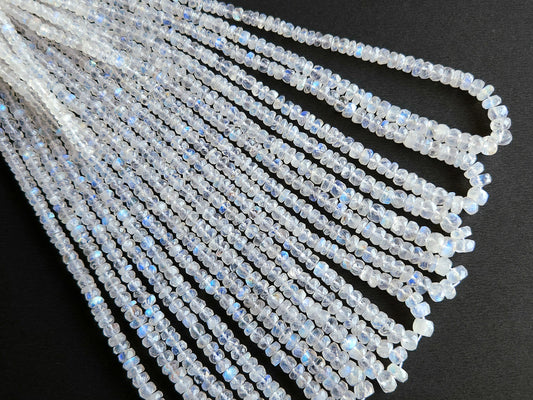 Natural Rainbow Moonstone Faceted Rondelle Shape Beads
