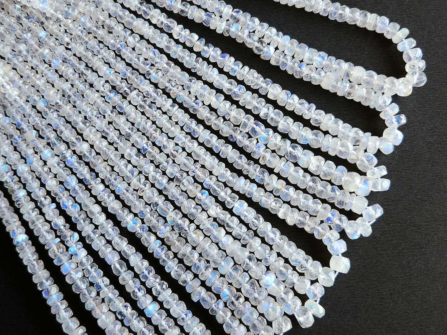 Natural Rainbow Moonstone Faceted Rondelle Shape Beads