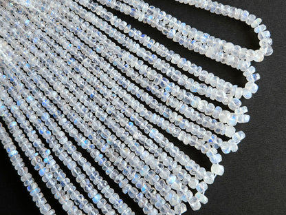 Natural Rainbow Moonstone Faceted Rondelle Shape Beads