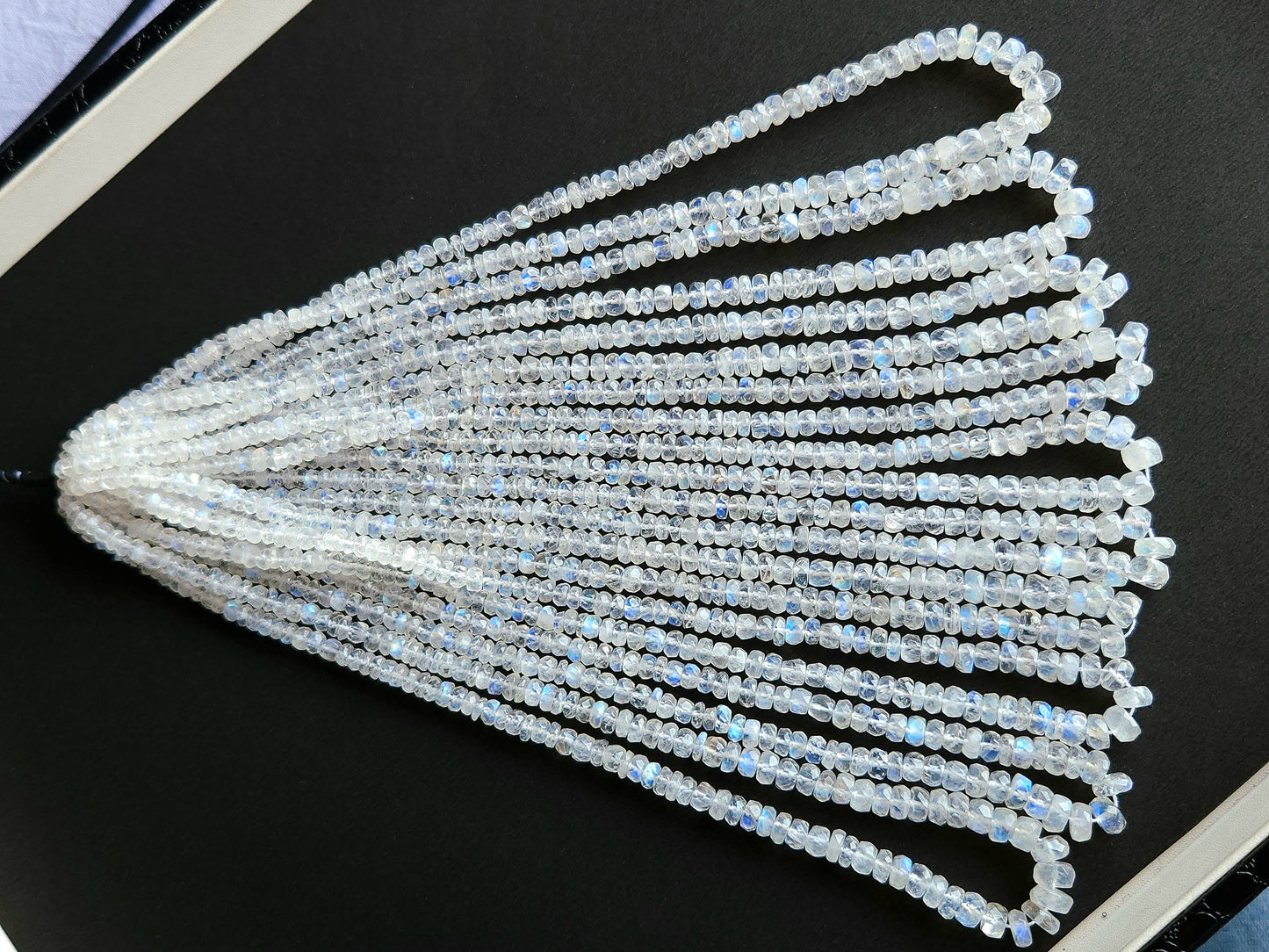 Natural Rainbow Moonstone Faceted Rondelle Shape Beads