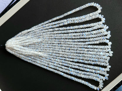 Natural Rainbow Moonstone Faceted Rondelle Shape Beads