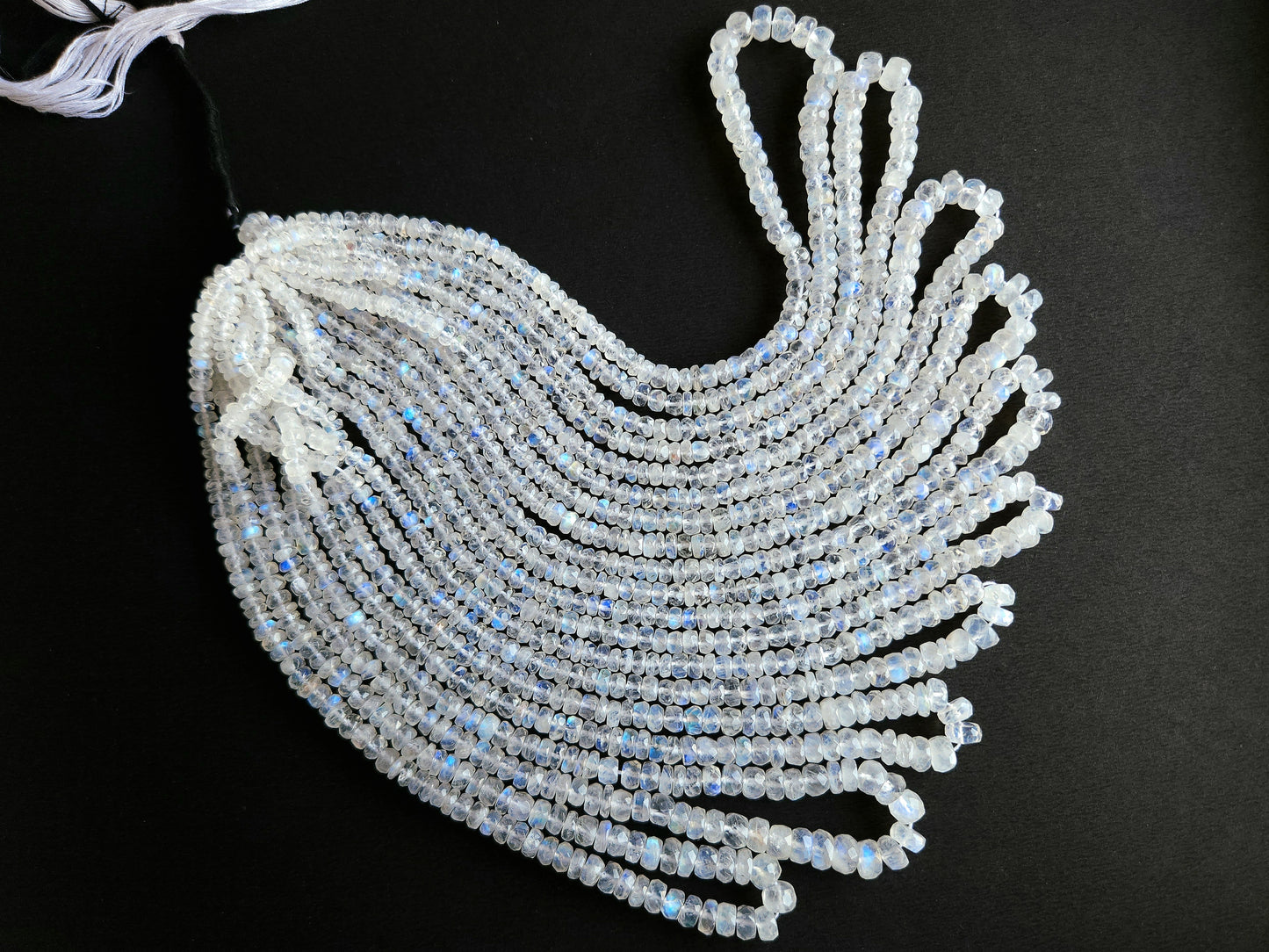 Natural Rainbow Moonstone Faceted Rondelle Shape Beads