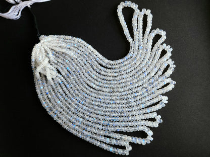Natural Rainbow Moonstone Faceted Rondelle Shape Beads