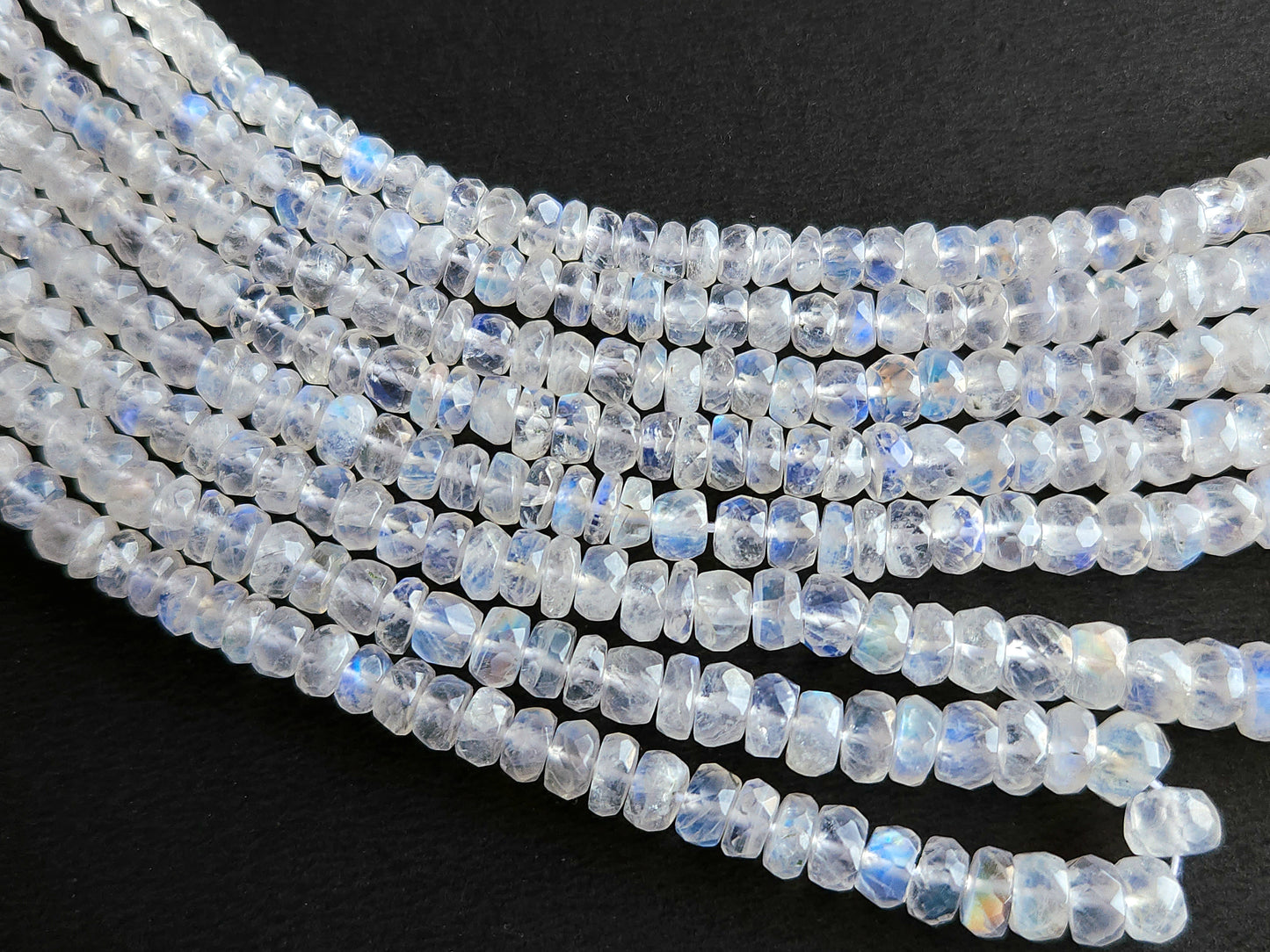 Natural Rainbow Moonstone Faceted Rondelle Shape Beads