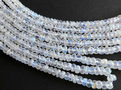 Natural Rainbow Moonstone Faceted Rondelle Shape Beads