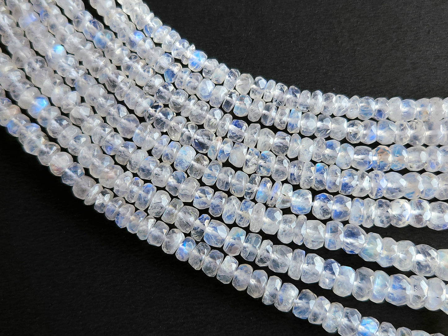 Natural Rainbow Moonstone Faceted Rondelle Shape Beads