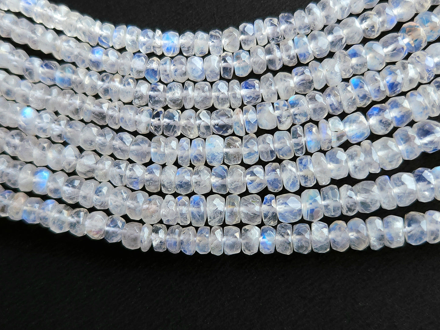 Natural Rainbow Moonstone Faceted Rondelle Shape Beads