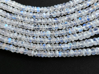 Natural Rainbow Moonstone Faceted Rondelle Shape Beads