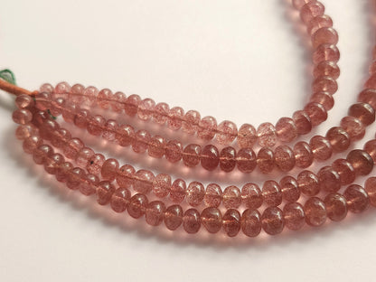 Natural Pink Strawberry Gemstone  Quartz Smooth Rondelle Beads Strand