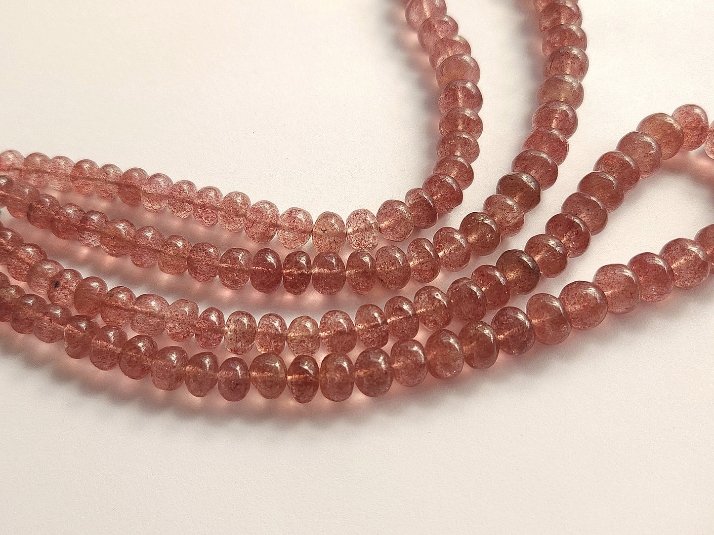 Natural Pink Strawberry Gemstone  Quartz Smooth Rondelle Beads Strand