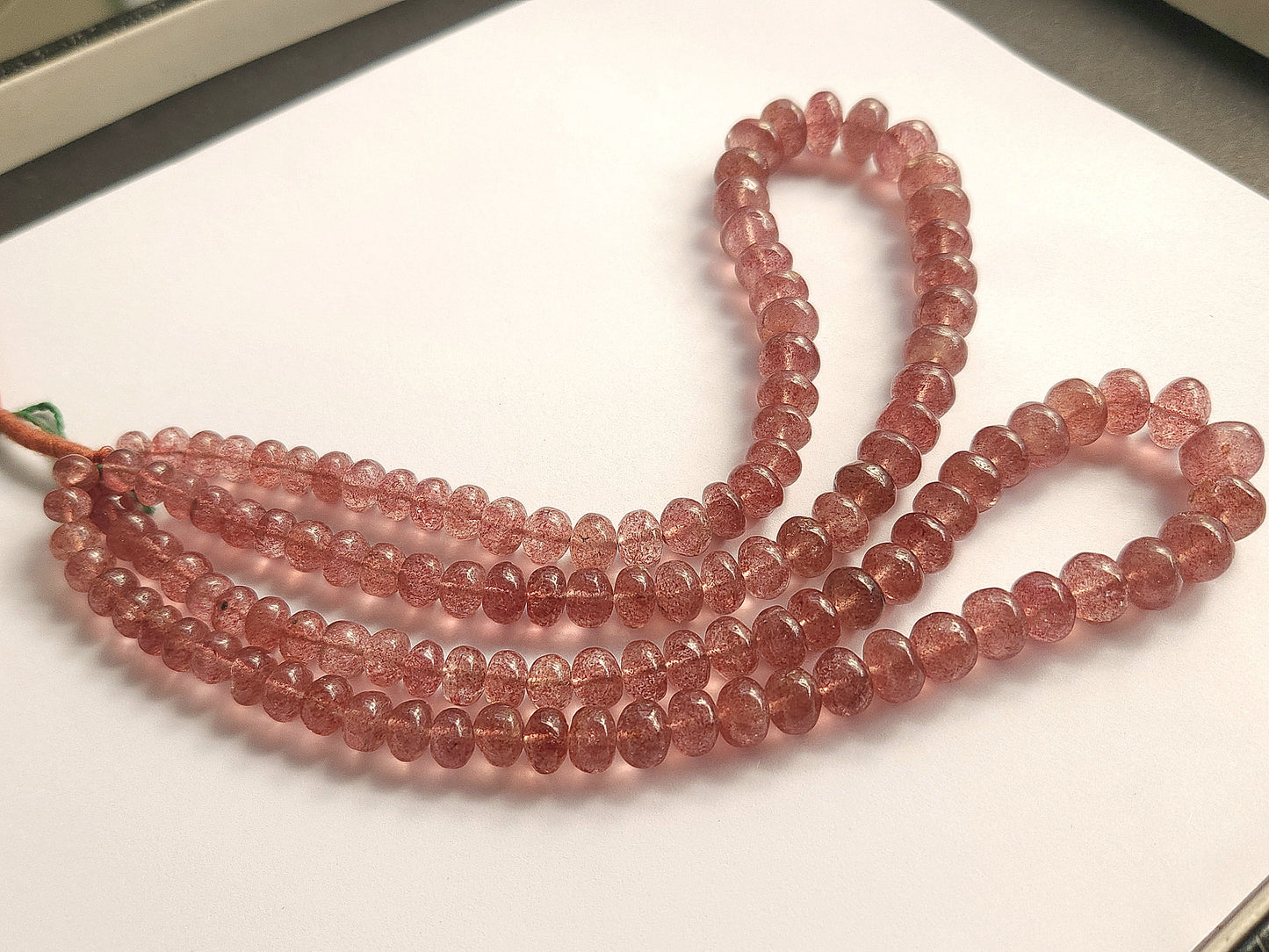 Natural Pink Strawberry Gemstone  Quartz Smooth Rondelle Beads Strand