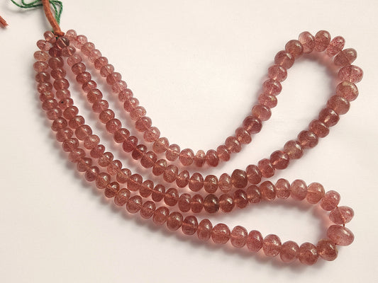 Natural Pink Strawberry Gemstone  Quartz Smooth Rondelle Beads Strand