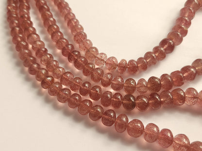 Natural Pink Strawberry Gemstone  Quartz Smooth Rondelle Beads Strand
