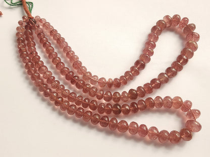 Natural Pink Strawberry Gemstone  Quartz Smooth Rondelle Beads Strand