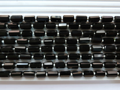 Natural Black Onyx Faceted Cylindrical Gemstone Beads