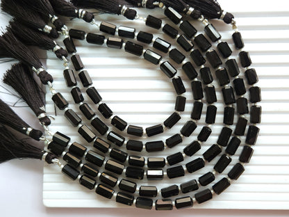 Natural Black Onyx Faceted Cylindrical Gemstone Beads