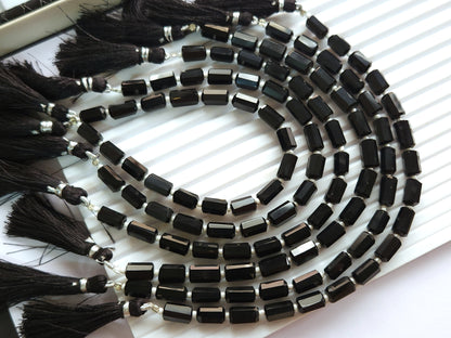 Natural Black Onyx Faceted Cylindrical Gemstone Beads