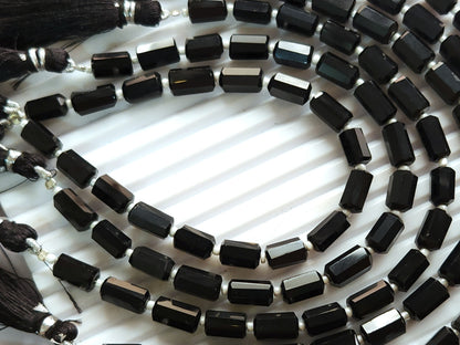 Natural Black Onyx Faceted Cylindrical Gemstone Beads