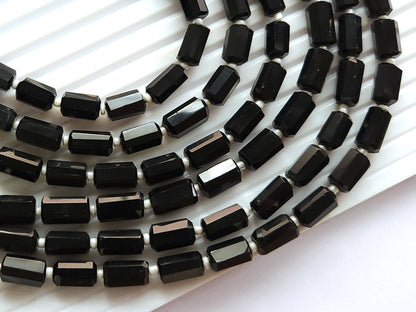 Natural Black Onyx Faceted Cylindrical Gemstone Beads