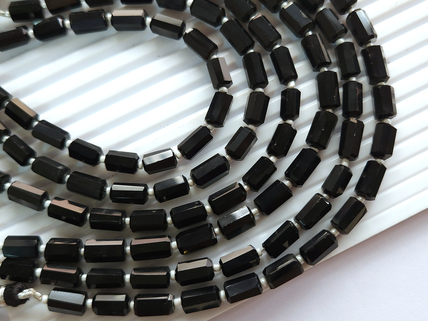 Natural Black Onyx Faceted Cylindrical Gemstone Beads