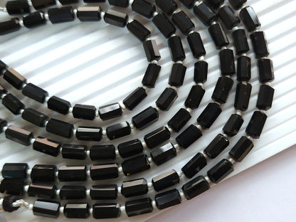 Natural Black Onyx Faceted Cylindrical Gemstone Beads