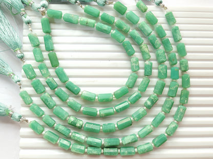 Natural Chrysoprase Faceted Cylindrical Gemstone Beads