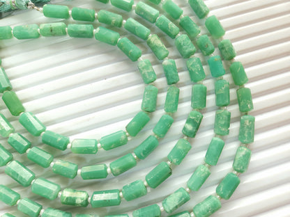Natural Chrysoprase Faceted Cylindrical Gemstone Beads