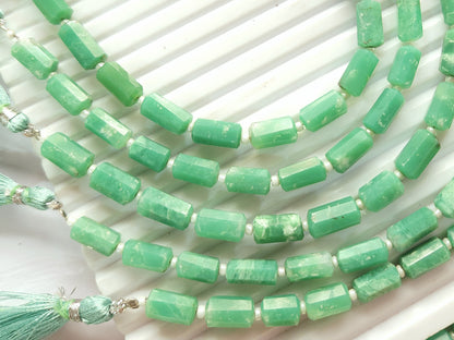 Natural Chrysoprase Faceted Cylindrical Gemstone Beads