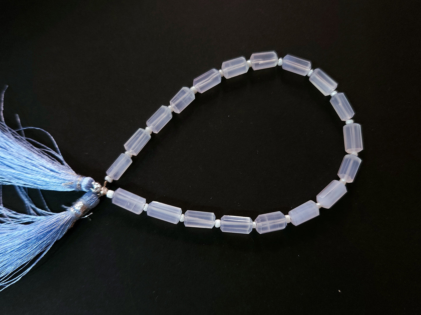 Natural Blue Chalcedony Faceted Cylindrical Gemstone Beads