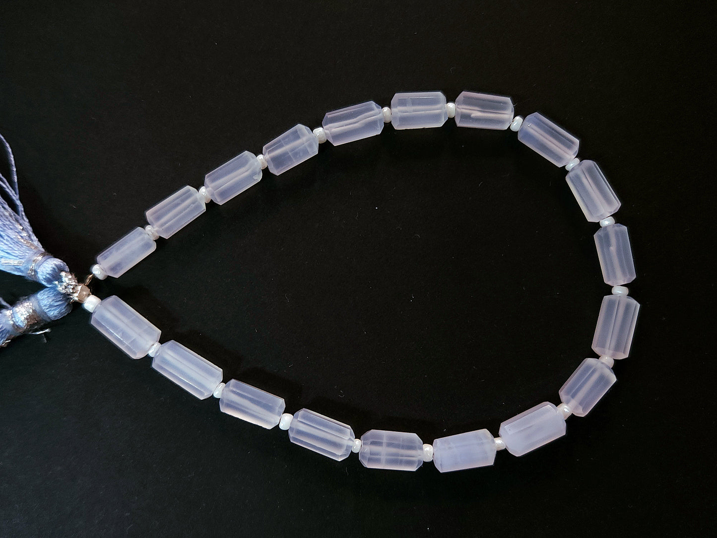 Natural Blue Chalcedony Faceted Cylindrical Gemstone Beads