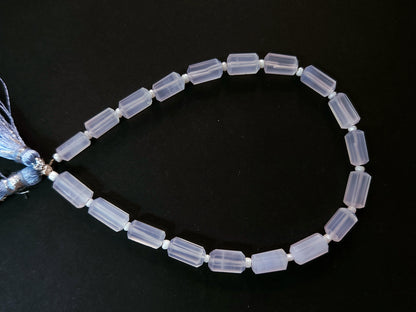Natural Blue Chalcedony Faceted Cylindrical Gemstone Beads