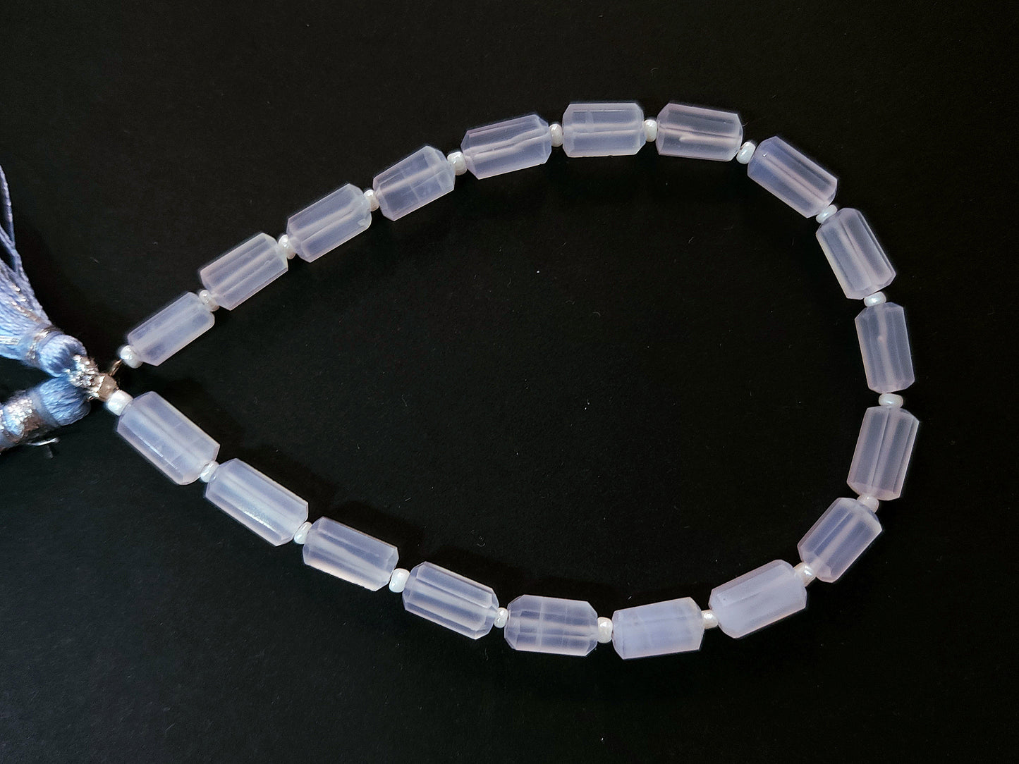 Natural Blue Chalcedony Faceted Cylindrical Gemstone Beads