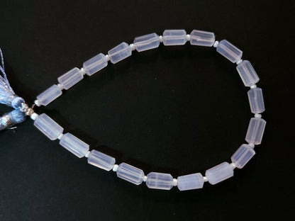 Natural Blue Chalcedony Faceted Cylindrical Gemstone Beads