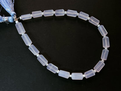 Natural Blue Chalcedony Faceted Cylindrical Gemstone Beads