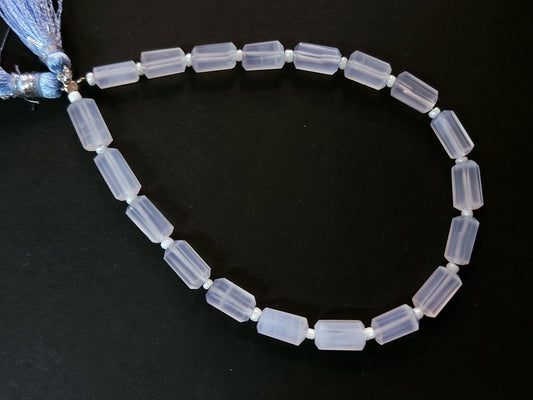 Natural Blue Chalcedony Faceted Cylindrical Gemstone Beads