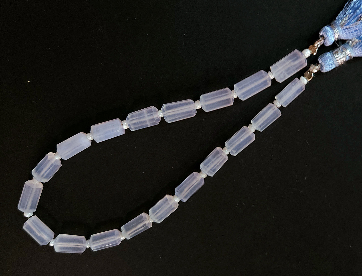 Natural Blue Chalcedony Faceted Cylindrical Gemstone Beads