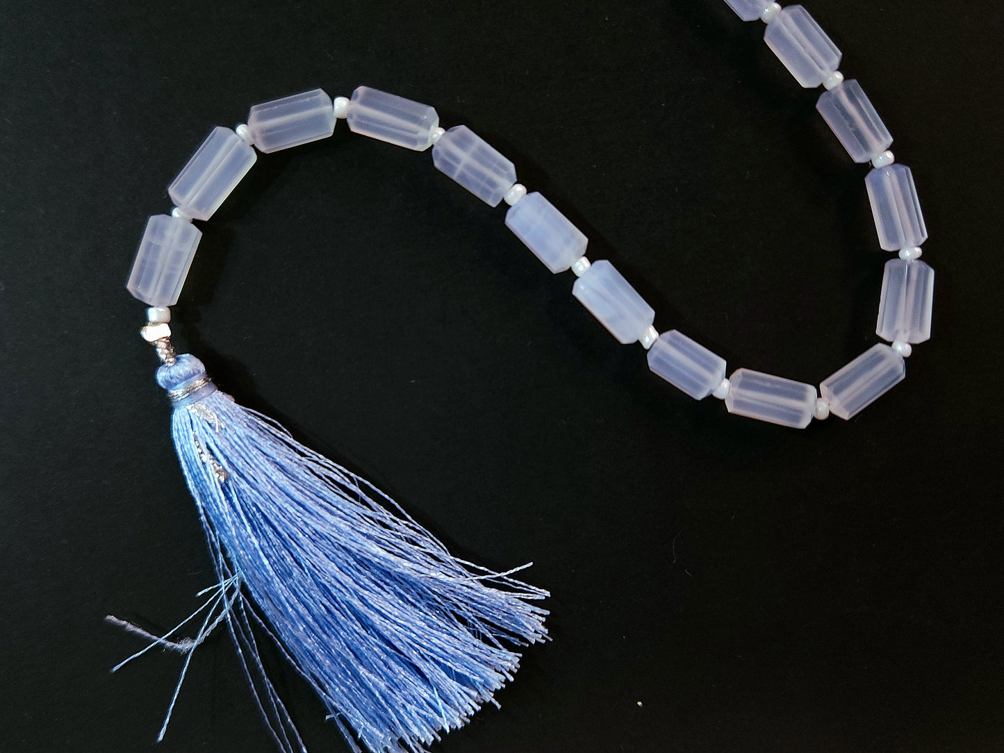 Natural Blue Chalcedony Faceted Cylindrical Gemstone Beads