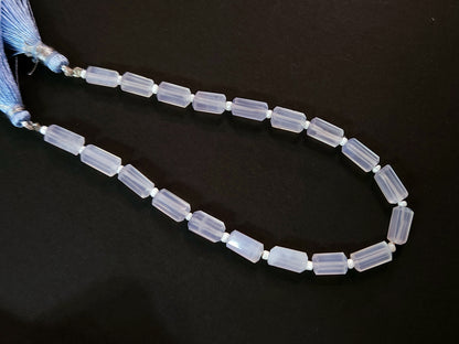 Natural Blue Chalcedony Faceted Cylindrical Gemstone Beads