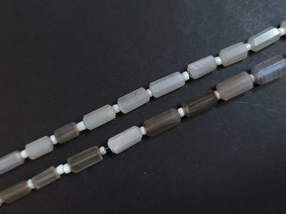 Natural Grey Moonstone Faceted Cylindrical Gemstone Beads