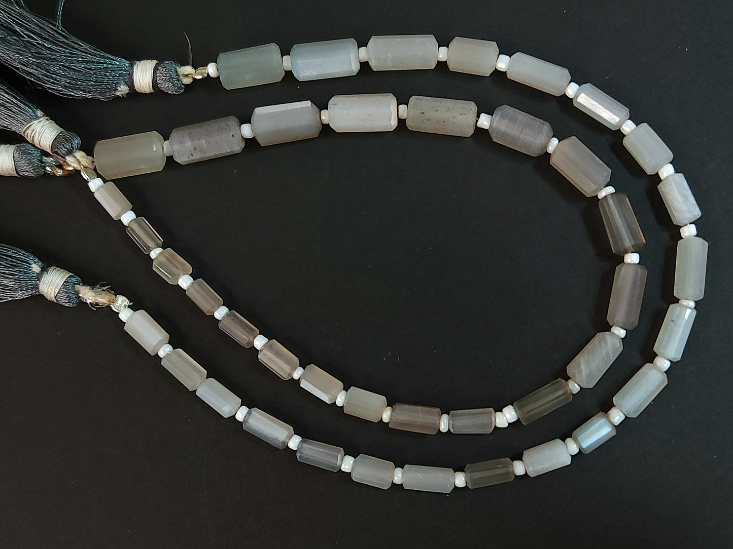 Natural Grey Moonstone Faceted Cylindrical Gemstone Beads