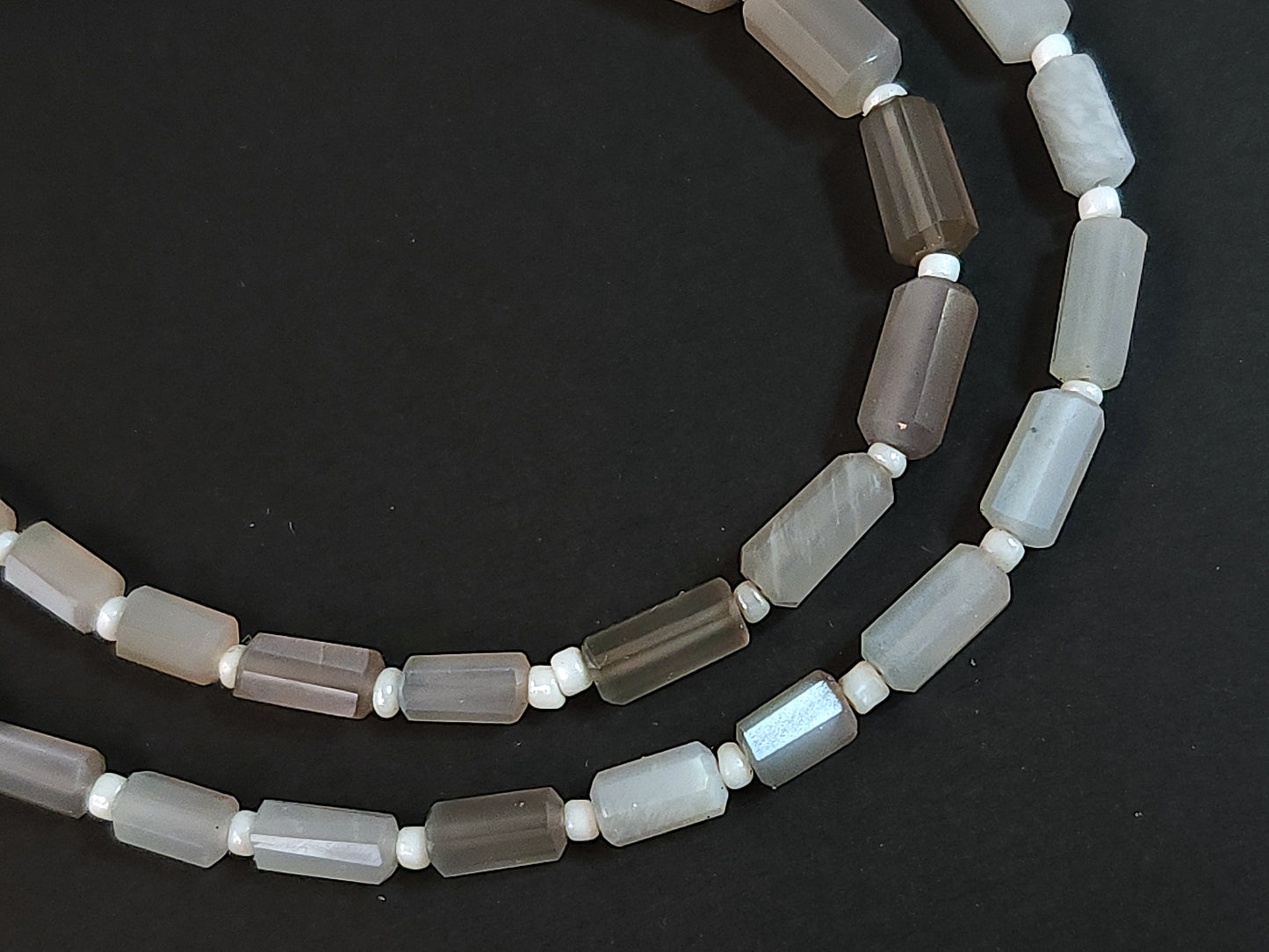 Natural Grey Moonstone Faceted Cylindrical Gemstone Beads