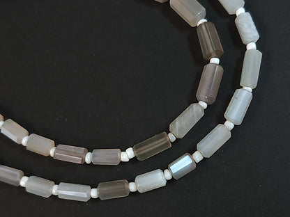 Natural Grey Moonstone Faceted Cylindrical Gemstone Beads