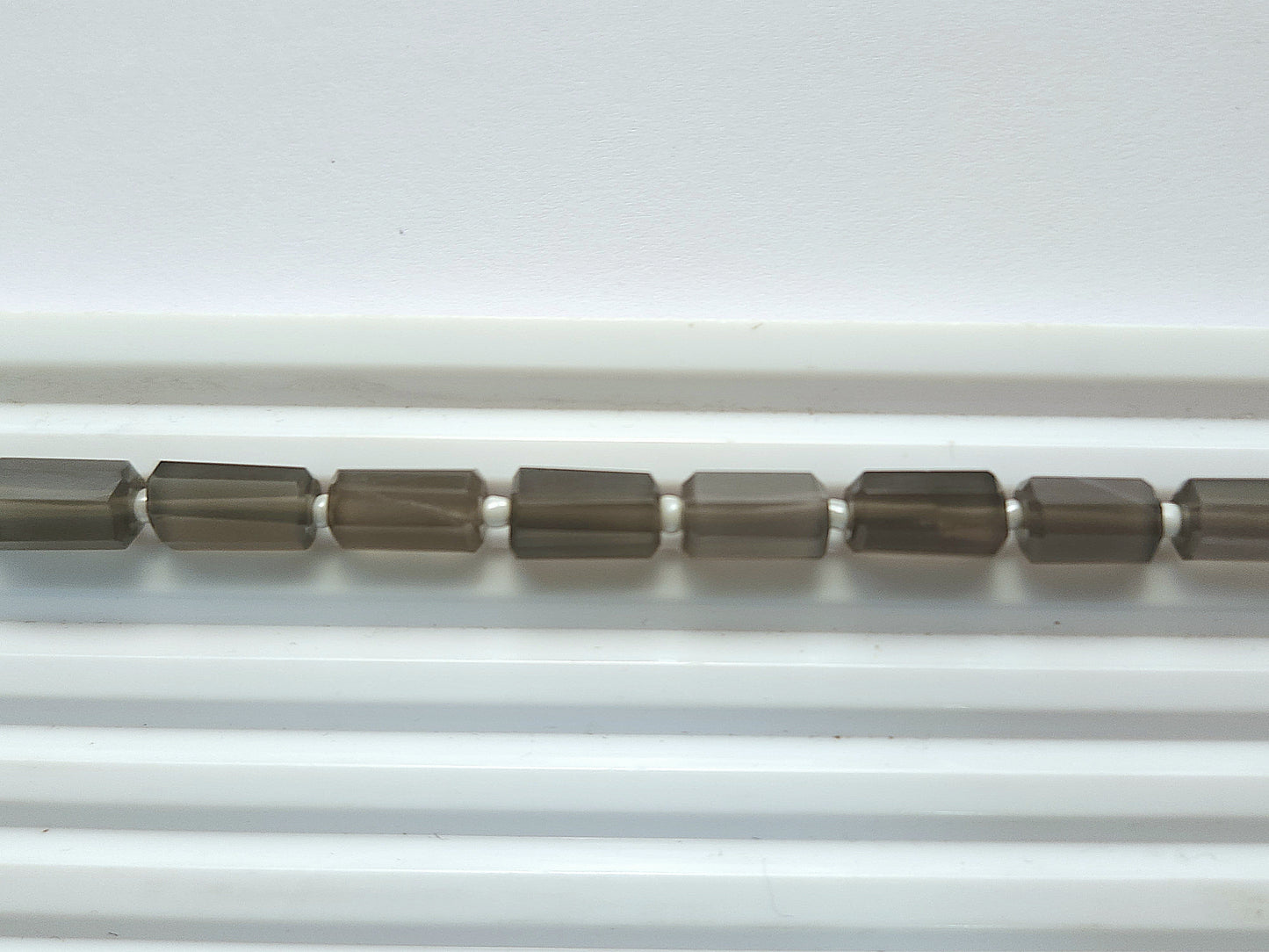 Natural Grey Moonstone Faceted Cylindrical Gemstone Beads