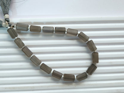 Natural Grey Moonstone Faceted Cylindrical Gemstone Beads
